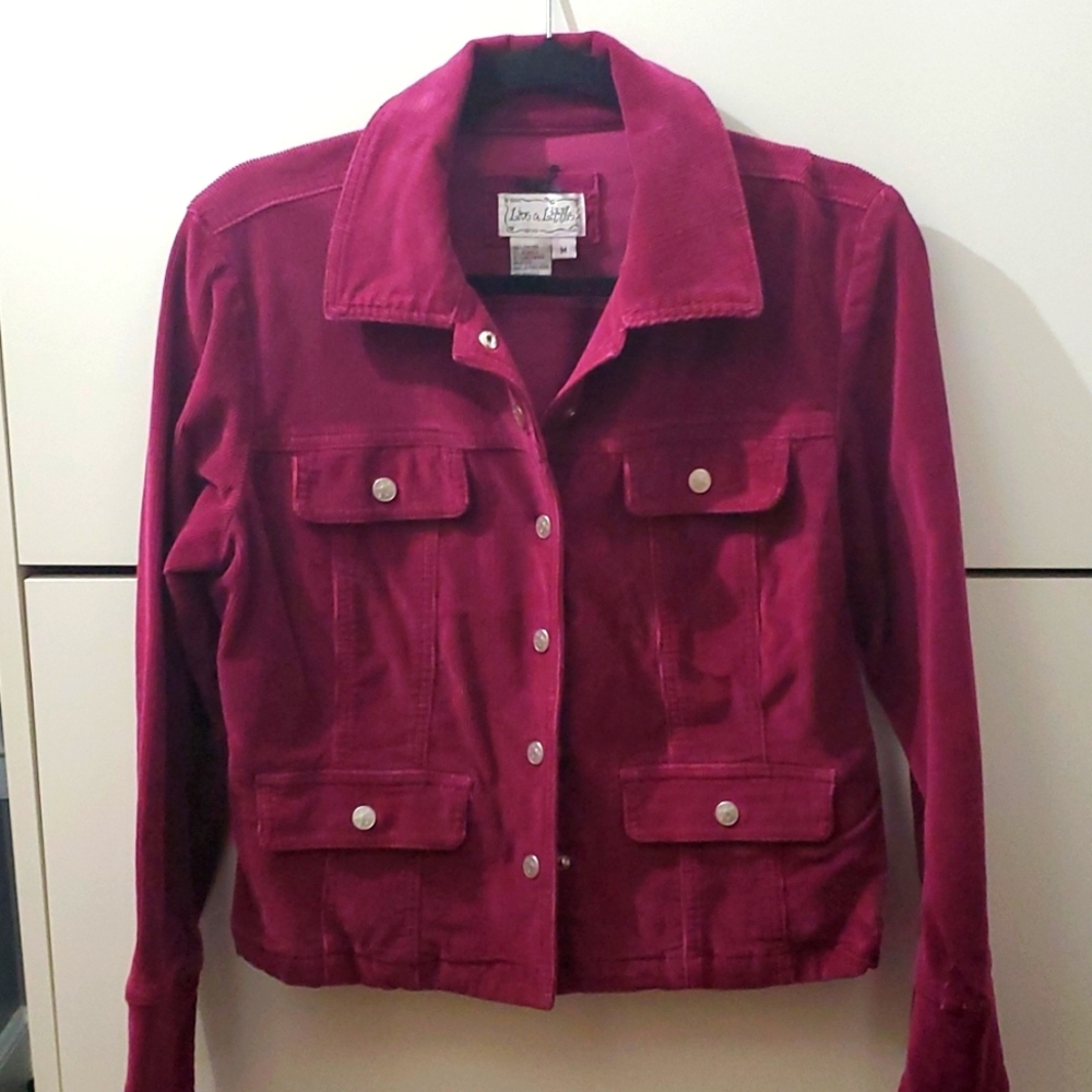 Live a Little Corduroy Berry Jacket Sz Medium